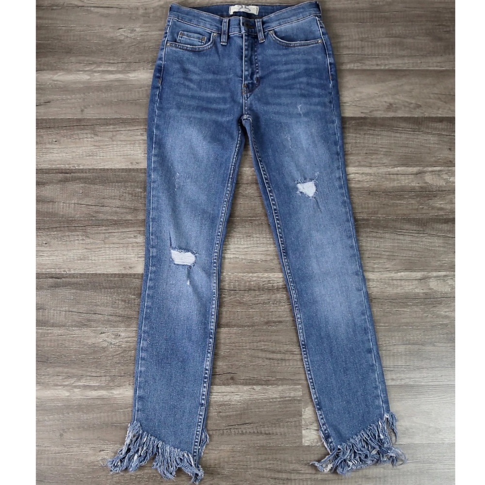 Free People Frayed Ripped Skinny Jeans